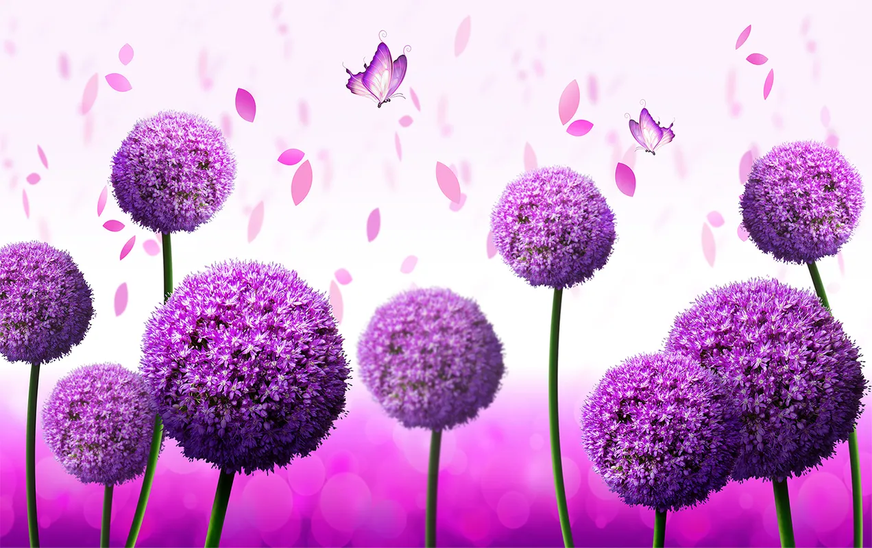 3d, 3д,  цветы, цветок, клевер, стебель, бабочка, бабочки, лепесток, фиолетовый, сиреневый