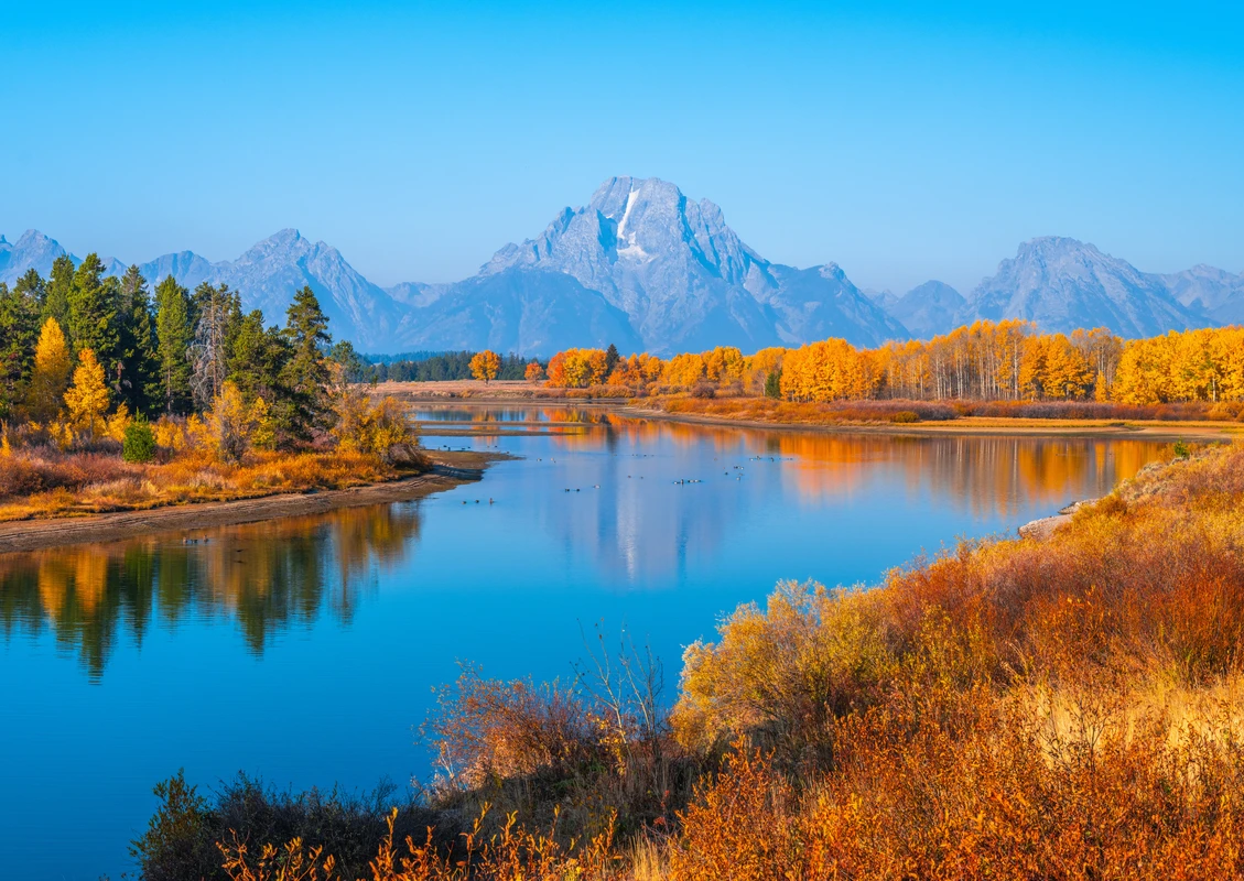 США, осень, горы, парки, реки, Гранд-Титоны, голубые, оранжевые
