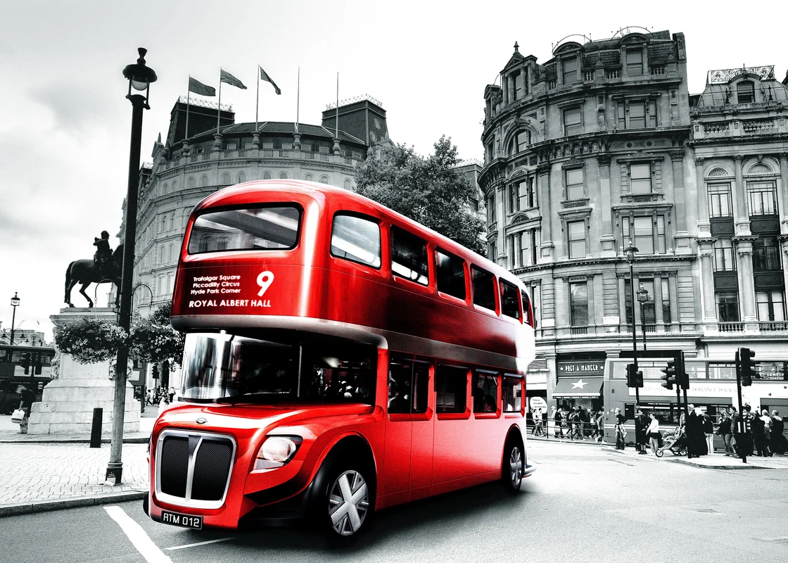 Лондон, автобус, чёрно-белое, улица, город, архитектура