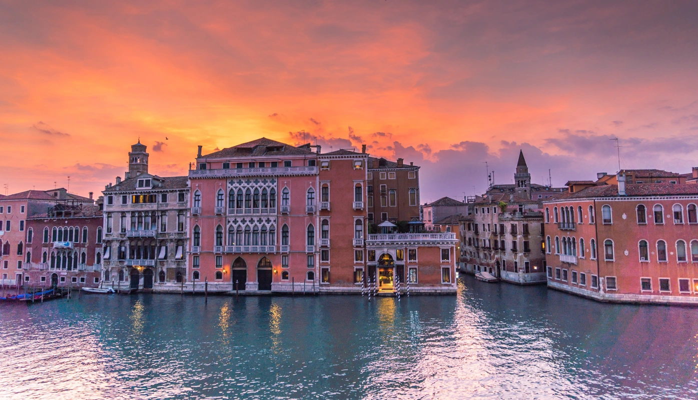Венеция, архитектура, город, отражение, вода, страна, италия, дома, закат