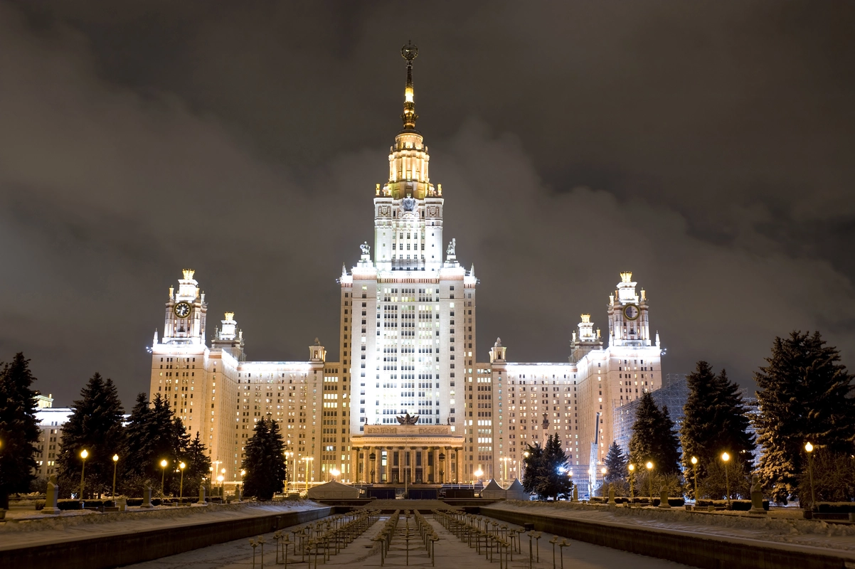 Москва, МГУ, зима, ночь, высотка, темные, серые, желтые