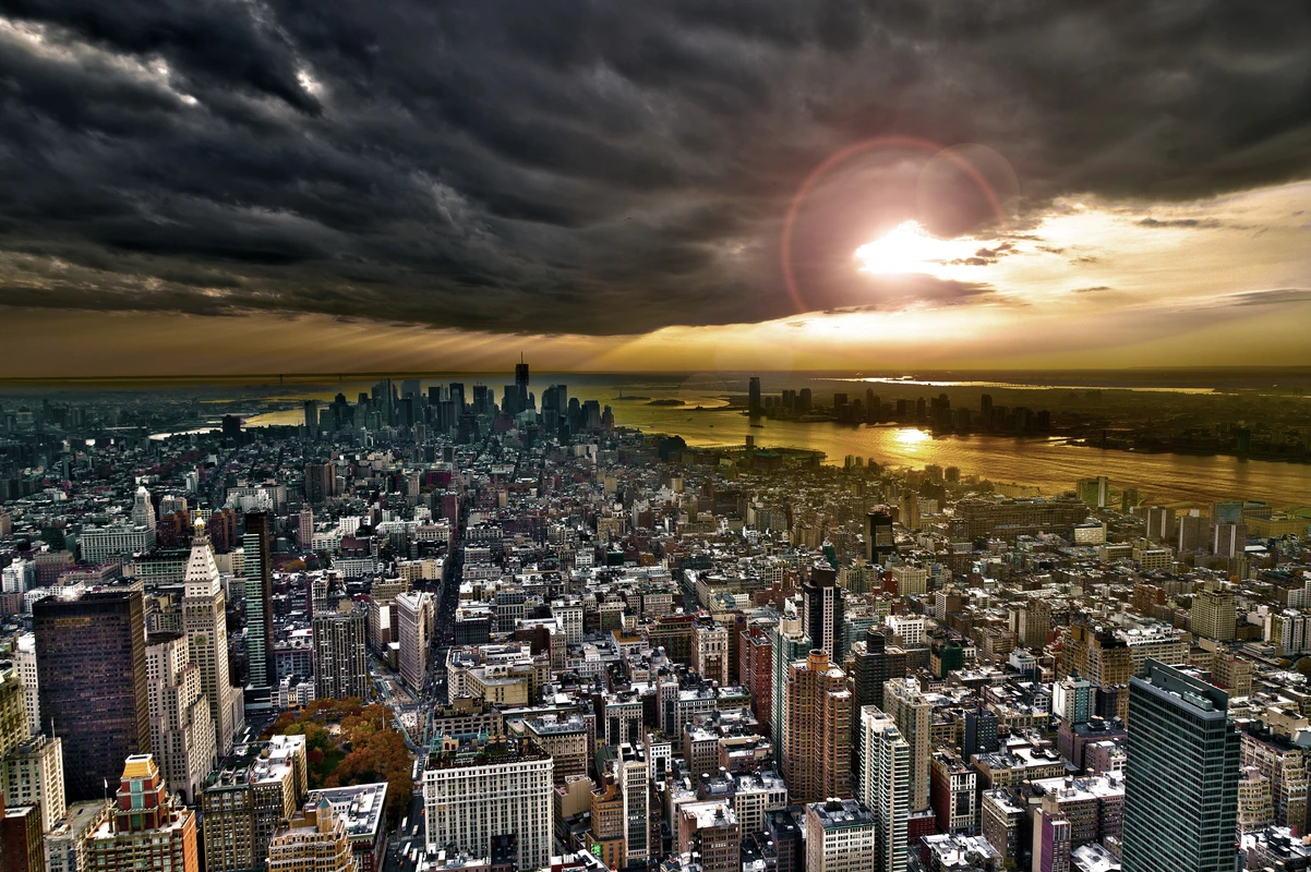 Нью-йорк, вид сверху, небоскребы, архитектура, зеленые, белые, темные