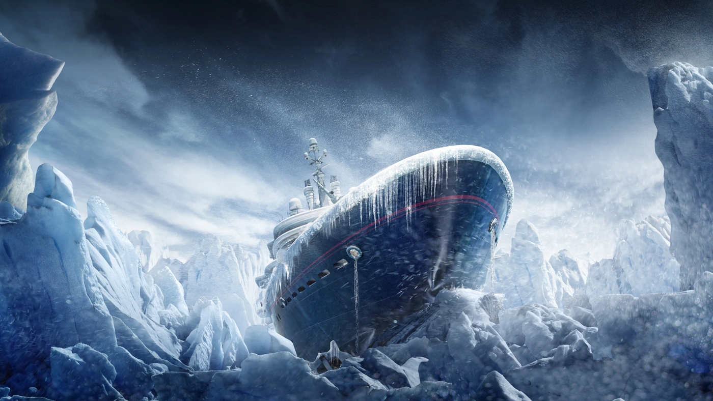 корабль, льды, арктика, белые, лед, серые, синие