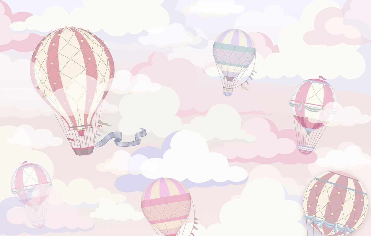 небо, воздушные шары, облака, полёт, розовые, голубые
