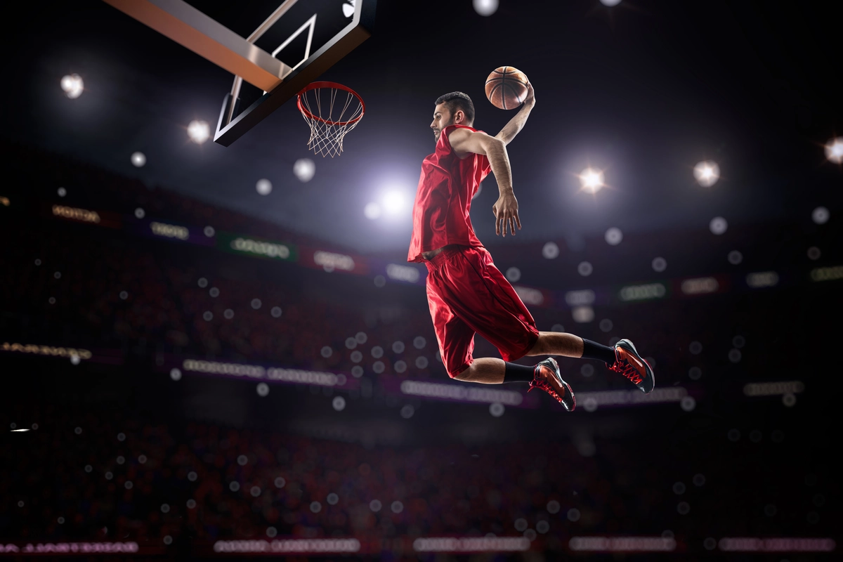 спортсмен, баскетбол, спорт, мяч, бросок, прыжок, серые, красные