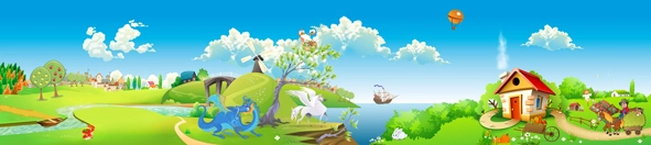 детские, сказочная поляна, дракон, домик, речка, мультяшки, панорама, салатовый, зеленый, голубой
