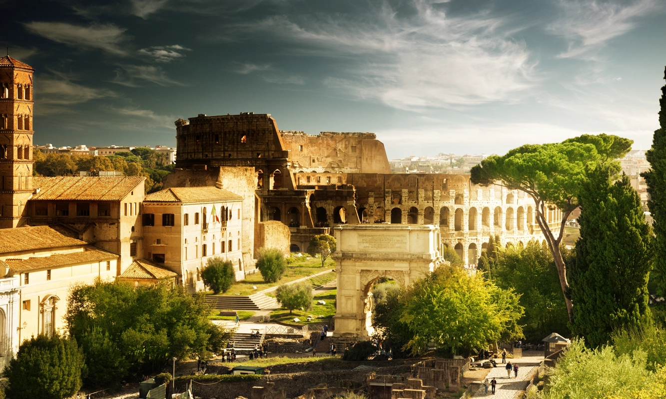 Рим, Колизей, парк, зеленые, желтые, архитектура