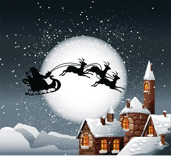 детские, ночное небо, Санта Клаус, новый год, Рождество, новогодние подарки, сказка, дома, новогодняя ночь