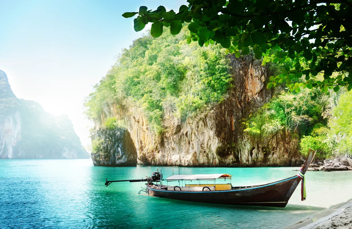 лодка, пляж, таиланд, море, лагуна, бирюзовые, белые, желтые, зеленые, коричневые