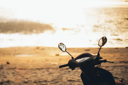 море, пляж, песок, берег, мотоцикл, транспорт, отражение, бежевые, коричневые