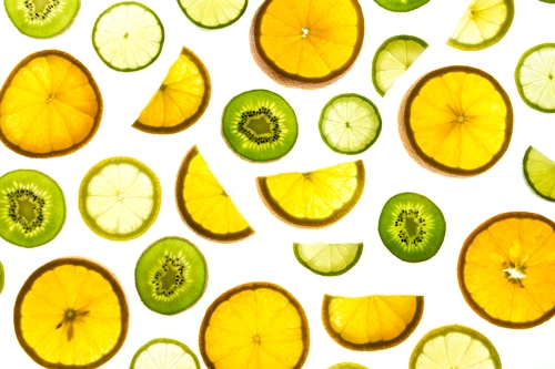 лимон, апельсин, киви, лайм, дольки, фрукты, цитрусы, светлые, белые, желтые, зеленые