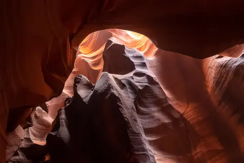 пещера, каньон, горы, свет, коричневые, оранжевые