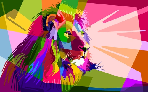 лев, животные, рисунок, вектор, разноцветные