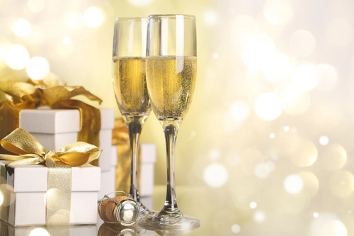 бокалы, шампанское, новый год, праздик, желтые, белые
