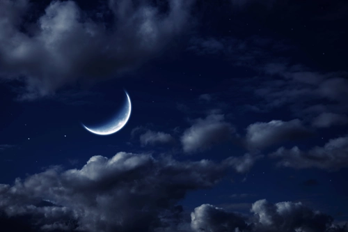 месяц, луна, небо, ночь, облака, синие, черные