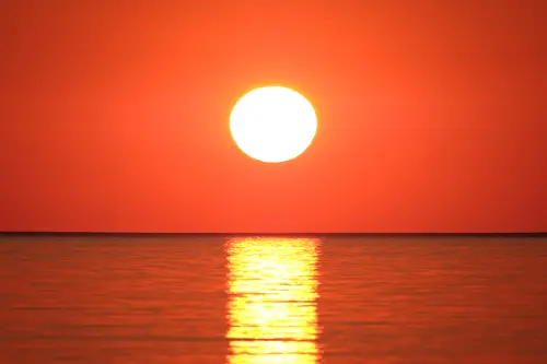 море, вода, солнце, закат, рассвет, небо, блики, горизонт, оранжевые