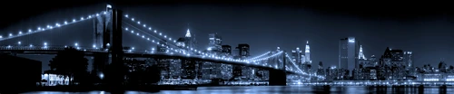 ночь, Нью-Йорк, мост, черно-белая, фото, город, панорама, темные, черные, синие, белые