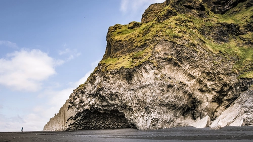 скалы, исландия, берег, зеленые, бежевые
