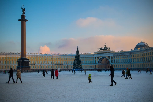 дворцовая площадь, город, площадь, санкт-петербург, зима, снег, белые, голубые