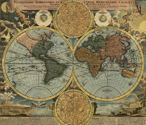 карта, мир, старая карта, коричневые, синие
