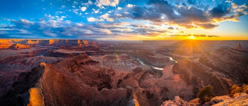 скалы, каньон, панорама, горизонт, солнца, природа, коричневые, синие