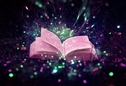 фэнтази, 3 д, 3 d, книга, волшебство, волшебные, сказка, детские, цветы, огни, блики, темные, фиолетовые, розовые