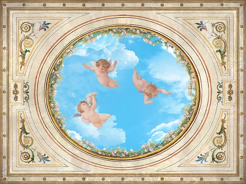 узор, орнамент, небо, ангелы, потолок, потолочные, бежевые, голубые
