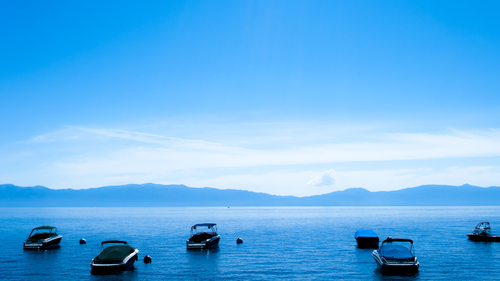 лодки, катер, озеро, синие, горизонт, голубые