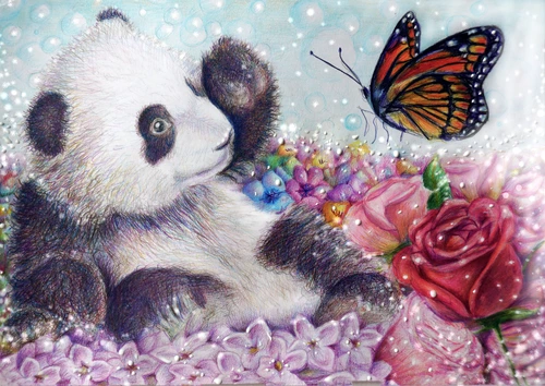 детские, панда, бабочка, цветы, роза, розовые, белые, коричневые