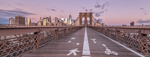 США, мост, дома, панорама Бруклинского моста, 