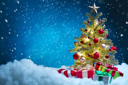 елка, новый год, праздник, зеленые, подарки, синие, красные