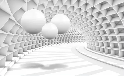 3d, 3д, шар, шары, перспектива, тоннель, коридор, белый, серый, тень