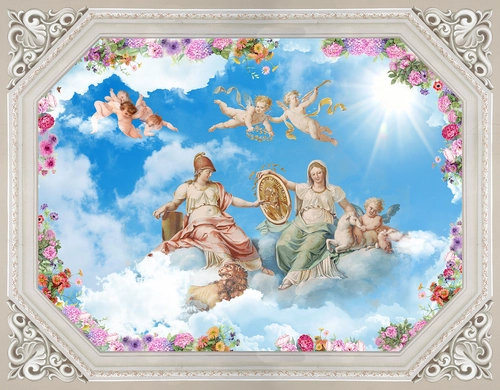 античность, небо, библейская тематика, ангелы, архангелы, узор, орнамент, потолок, потолочные, серые, голубые