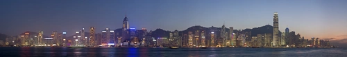 Гонконг, панорама, город, небоскребы, остров, синие