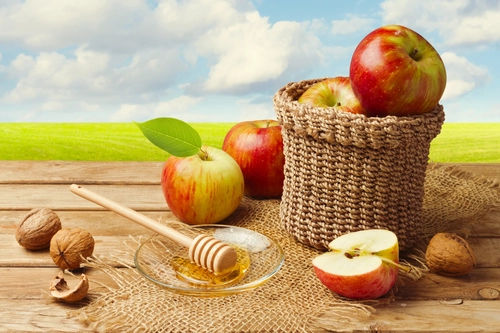 яблоки, мед, еда, поле, зеленые, красные, голубые