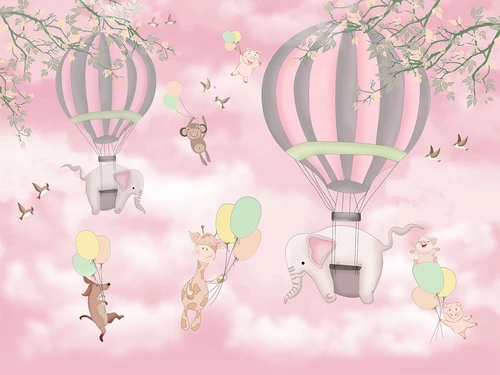 слоны, воздушные шары, HD, детские, животные, розовые, серые, желтые, зеленые