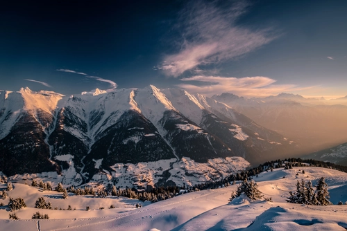 горы, закат, природа, бежевые, синие, оранжевые, швейцария 