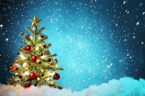 елка, снег, зима, праздник, новый год, синие, зеленые