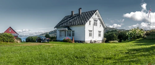 Норвегия, дома, Рекстерен, трава, природа, зелёные