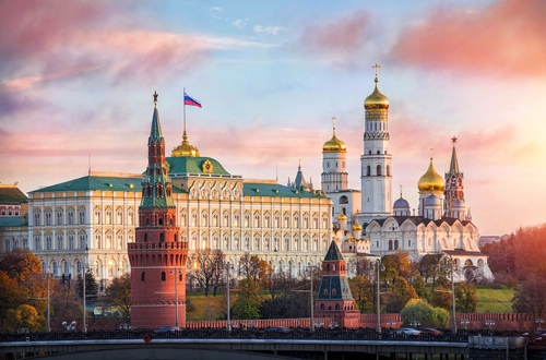 москва, кремль, закат, город, красные, коричневые, белые, серые, желтые