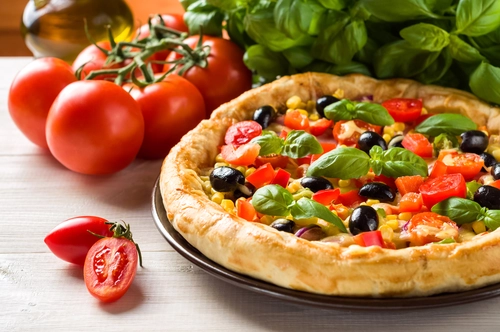 пицца, еда, томаты, выпечка, красные, зеленые