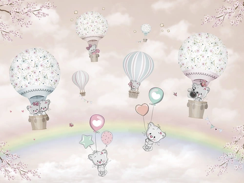 котики, HD, воздушные шары, детские, для девочек, бежевые, белые, зеленые, розовые