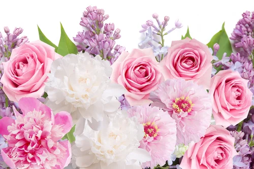 цветы, пионы, розы, сирень, розовые, фиолетовые, белые