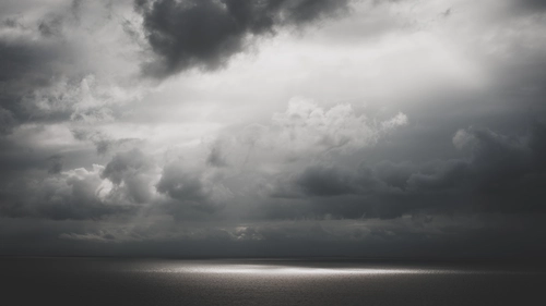 океан, облака, черно-белые, серые, белые