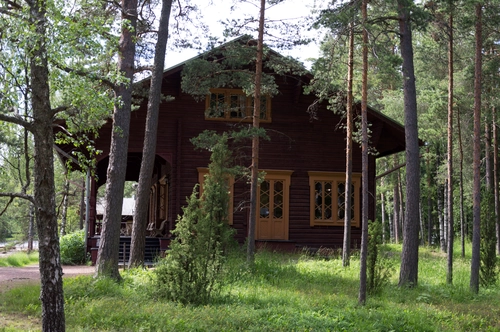 дом, лес, деревья, финляндия, зеленые, коричневые