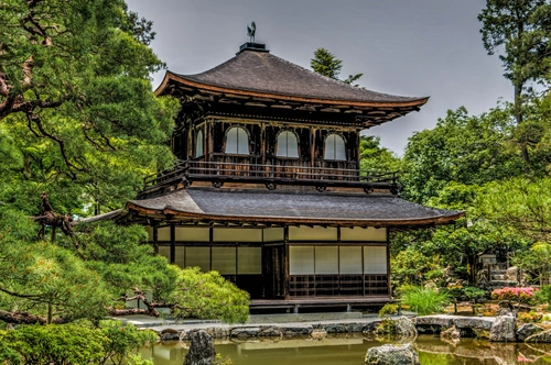древняя архитектура, дом, Япония, Киото, достопримечательность, парк, пруд, храм, Дзен