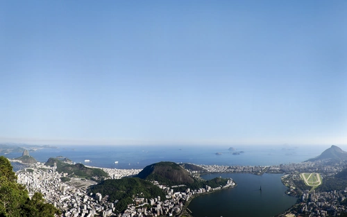 панорама, Рио, вид на город, океан, синие, зеленые
