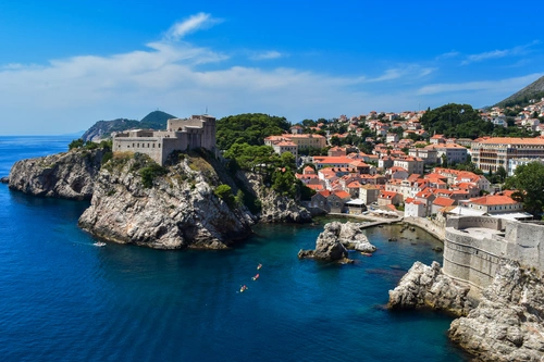 Хорватия, Дубровник, морское побережье, дома, скала, синие