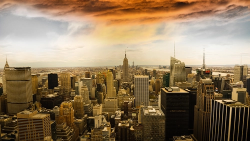 город, америка, нью-йорк, здания, оранжевые