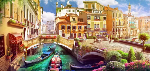 венеция, венецианские каналы, эксклюзивные, мост, улочка, город, бежевые, коричневые, лодка, голубые, бирюзовые, кафе, набережная, гондола, дома, цветы